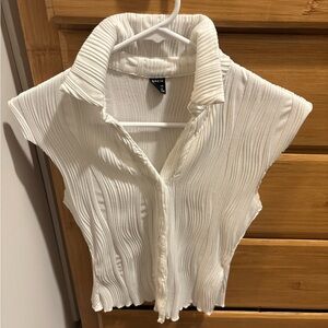 White Pleated Button up